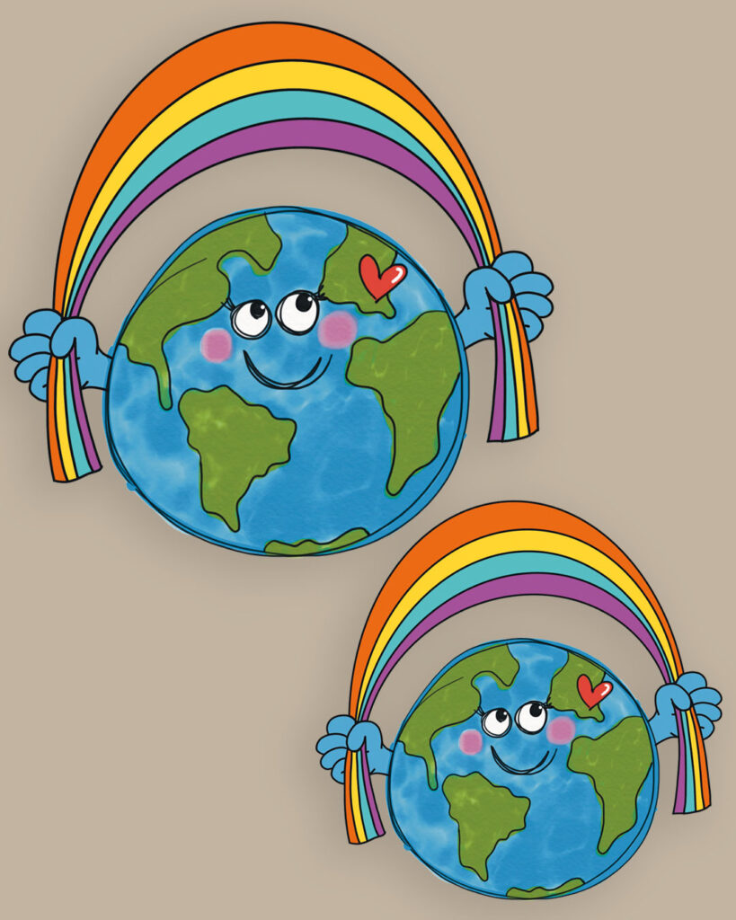 Applikation | Bügelbild | Die Welt mit Regenbogen