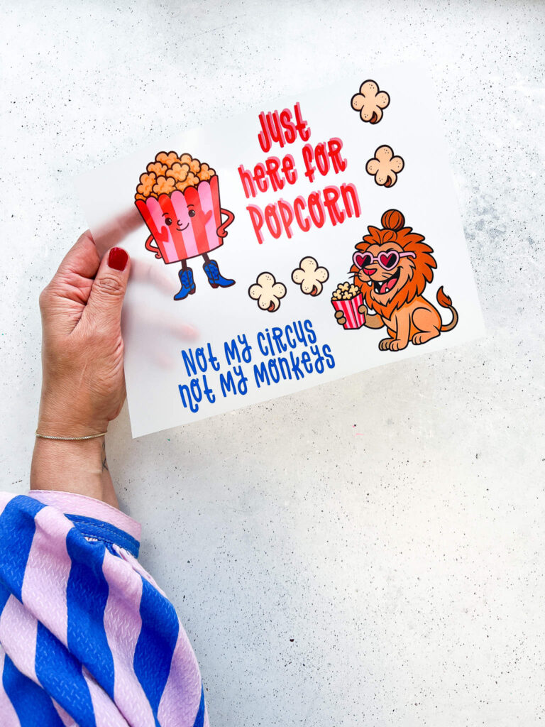 Bügelbild Set popcorn und Löwe
