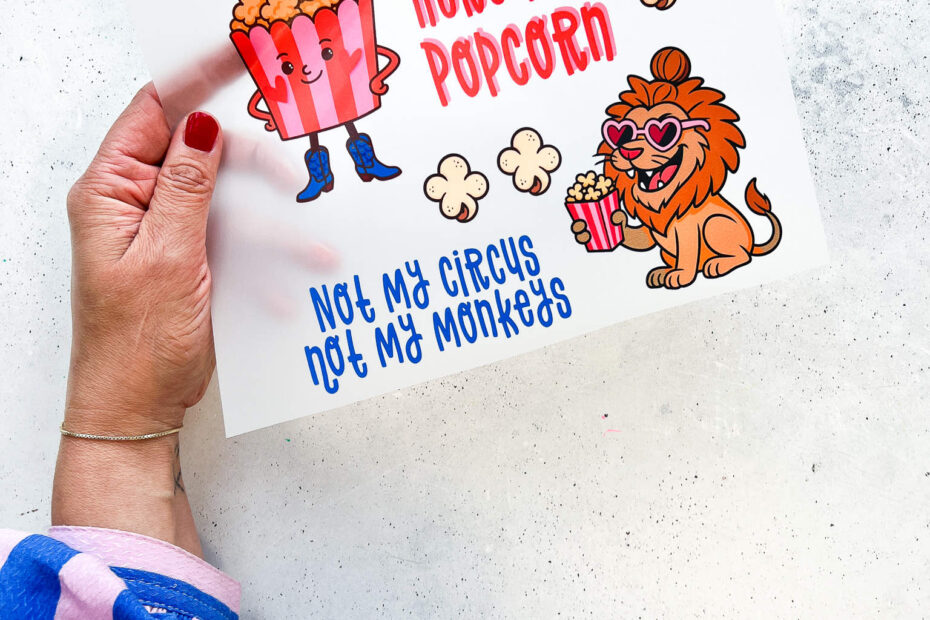 Bügelbild Set popcorn und Löwe