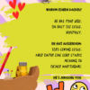 Grafik von Cherry Picking Studio mit Text über Dackel, Nähzubehör, roten Herzen und einem lachenden Emoji auf einem gelb-lila gestreiften Hintergrund.